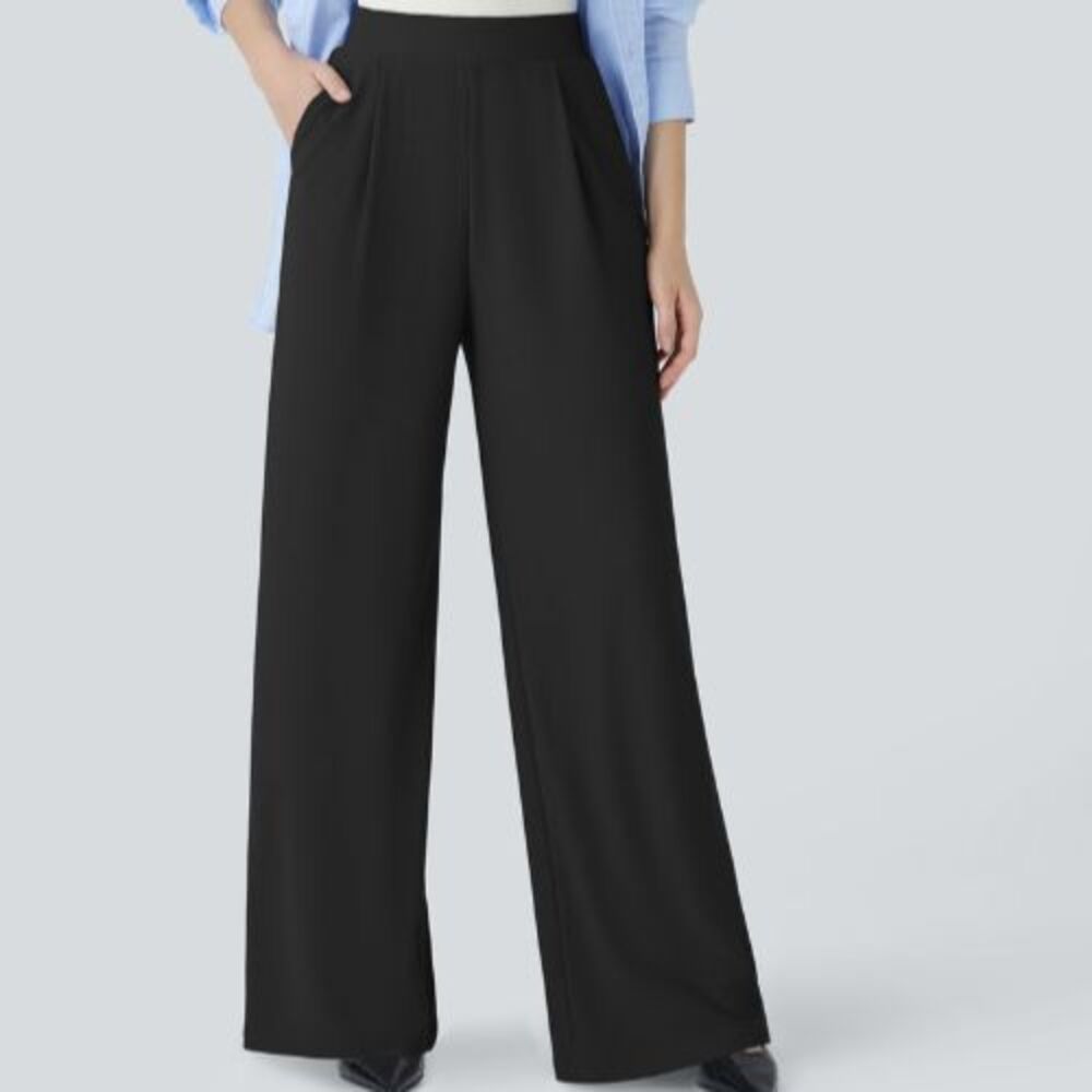 Halara Flex High Waist Sculpt Waist-Slimming Wide Leg Pants Black Size Large